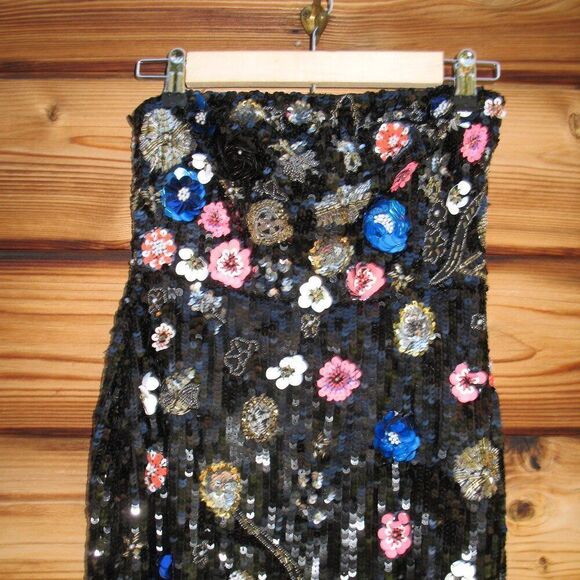 MAC DUGGAL 93695 Womens Black Floral Sequined Strapless Column Gown - Picture 7 of 13